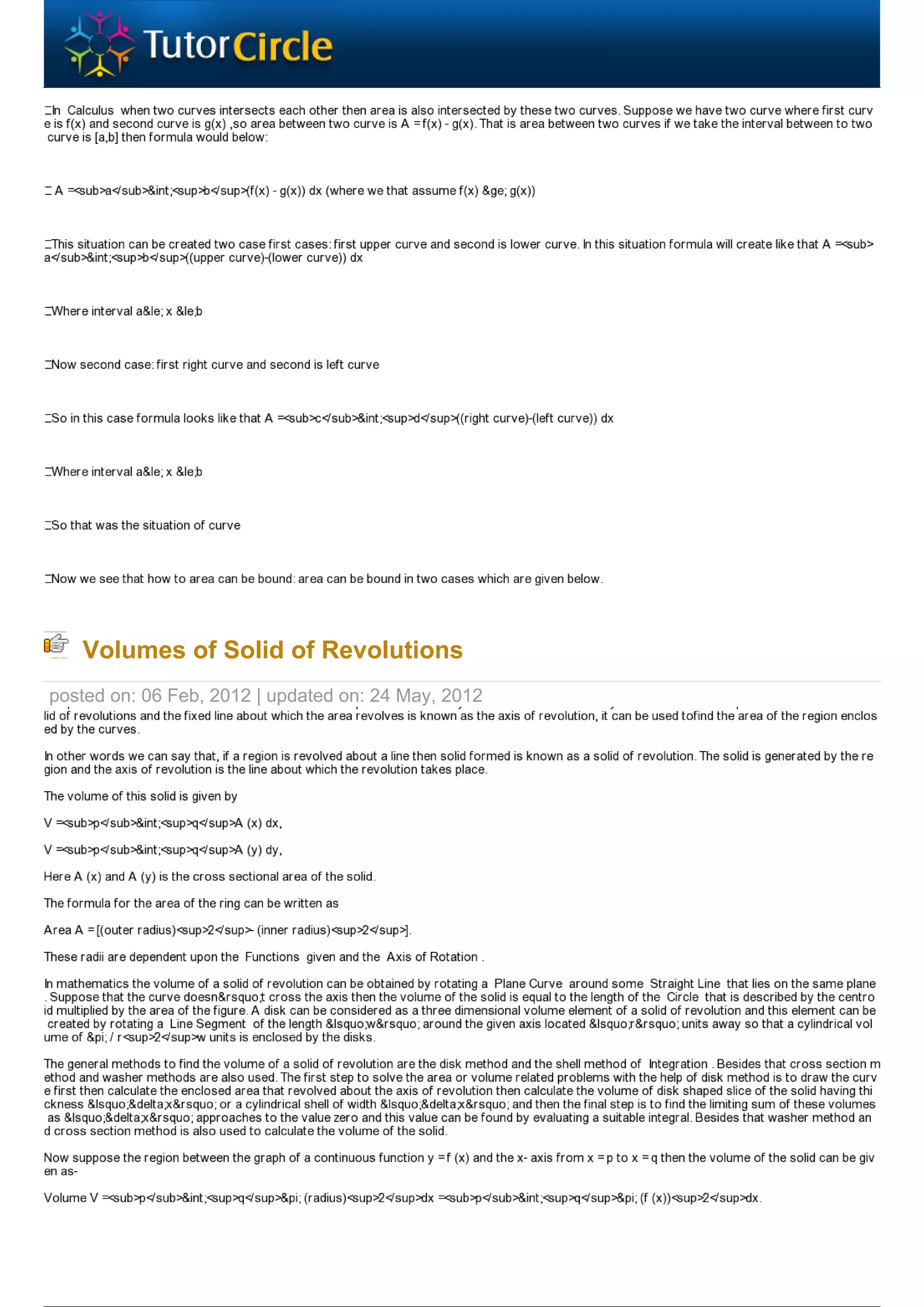 Volumes of Solid of Revolutions
posted on: 06 Feb, 2012 | updated on: 24 May, 2012
 