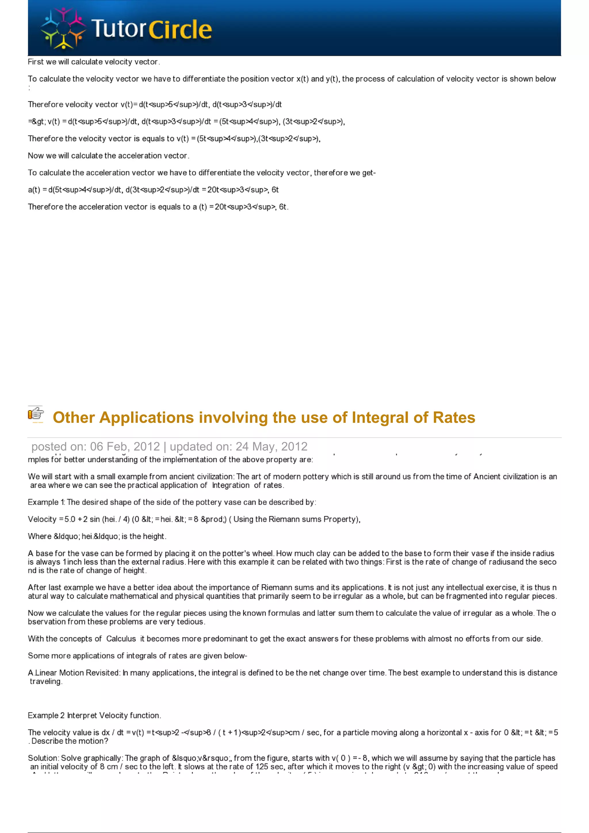 Other Applications involving the use of Integral of Rates
posted on: 06 Feb, 2012 | updated on: 24 May, 2012
 