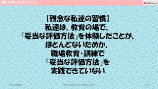 【残念な私達の習慣】
私達は、教育の場で、
「妥当な評価方法」を体験したことが、
ほとんどないためか、
職場教育・訓練で
「妥当な評価方法」を
実践できていない
CPR Education for Patient Safety 11215 Jun 2019
 