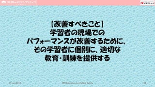 【改善すべきこと】
学習者の現場での
パフォーマンスが改善するために、
その学習者に個別に、適切な
教育・訓練を提供する
CPR Education for Patient Safety 5315 Jun 2019
 