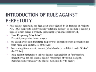Application and relevance of rule against perpetuity | PPT