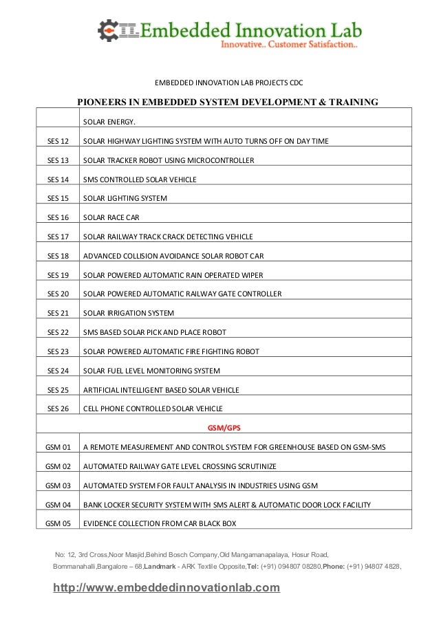 Final Year Ece Eee Mechanical Project At Bangalore