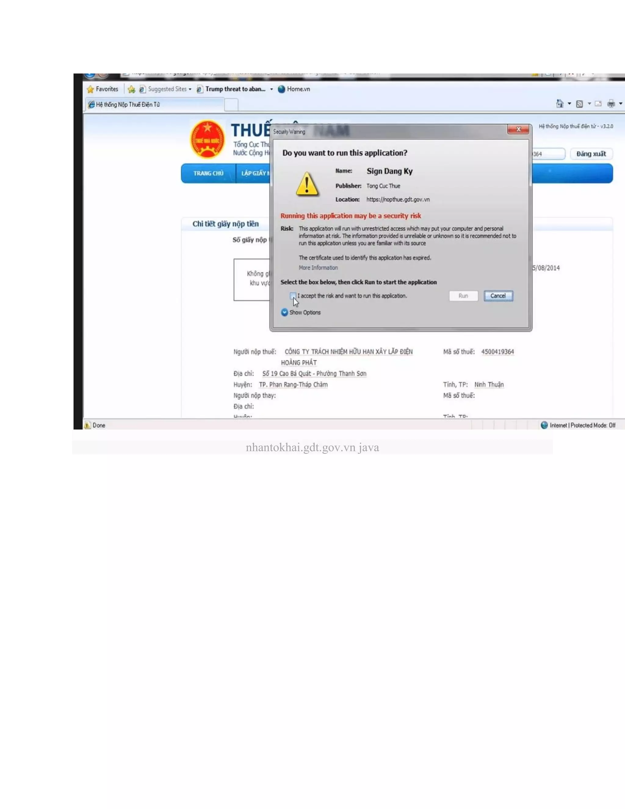 nhantokhai.gdt.gov.vn java
 