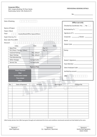 Plot Booking Form.pdf Application Booking Form: Book Office Space/Retail Space/Villas/Studio ...