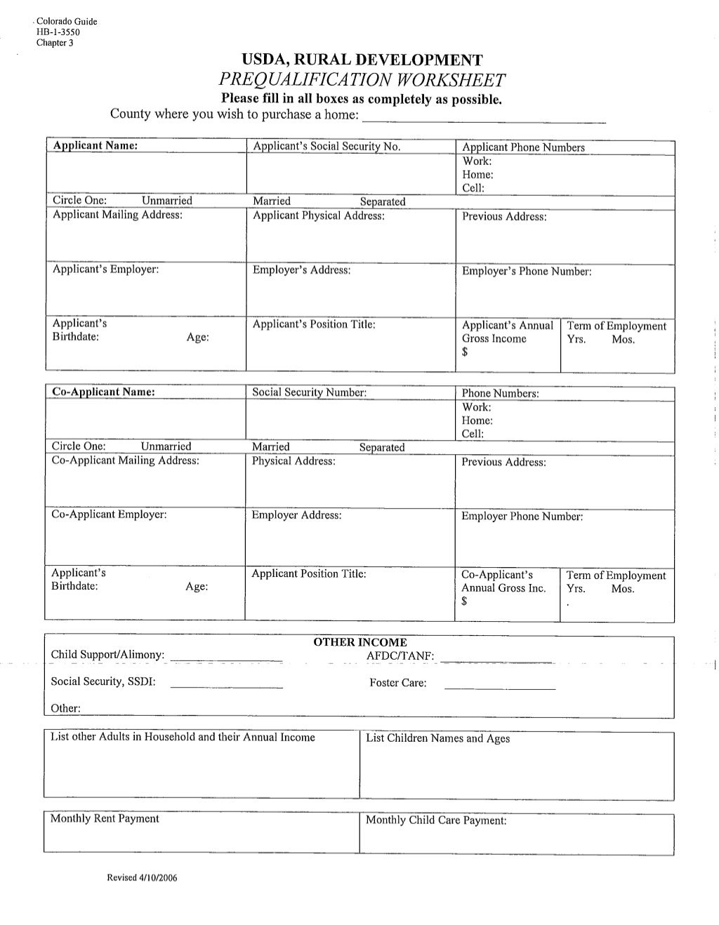 USDA Home Loan Application buyer package