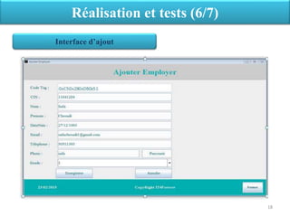 Interface d’ajout
Réalisation et tests (6/7)
18
 