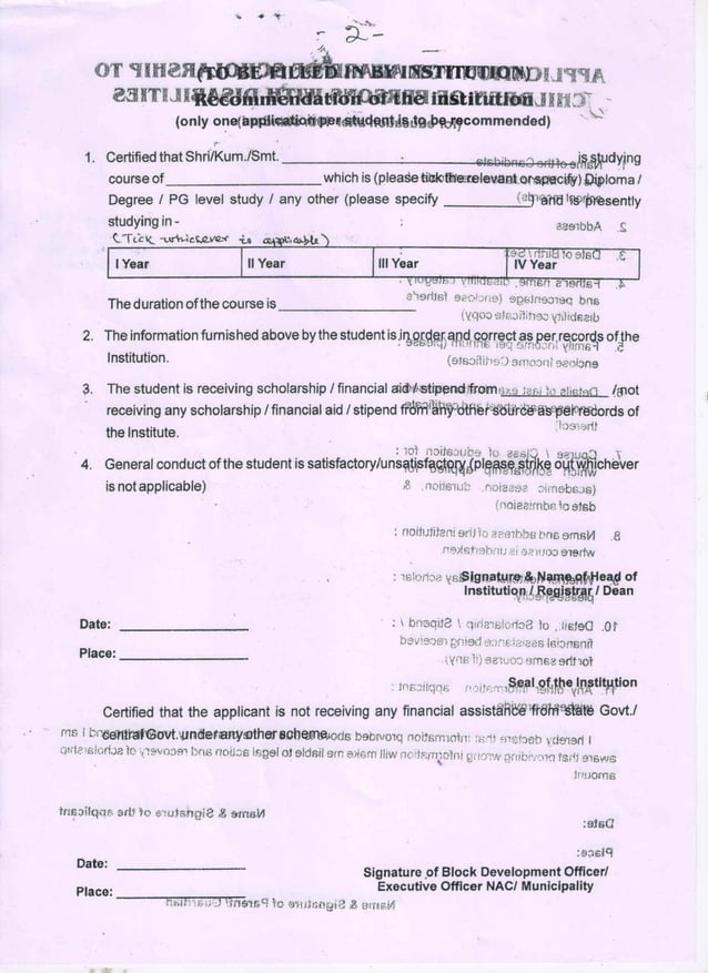 Application for award of scholarship to children of persons with