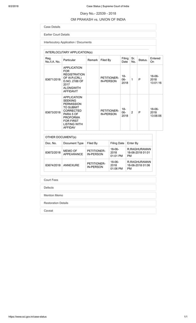 Application for Posthumous case status before Supreme Court of India PDF