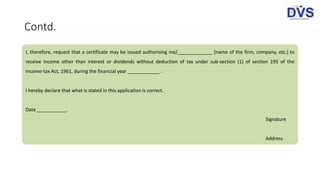 Application for Lower/No Withholding of Tax: Sec 195 (2) & (3) | PPTX