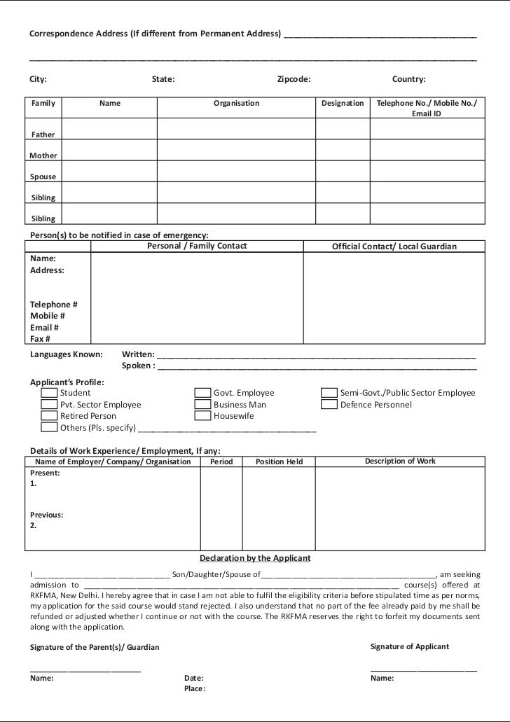 Application form