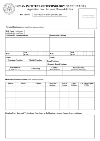Application form jrf fclab | PDF