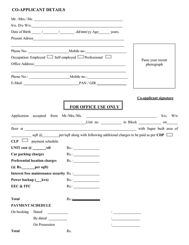 Application form unitech gardens galleriagreat india place phase ii