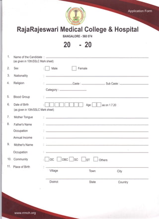 MBBS/MS/MD - Admissions application form download | PDF