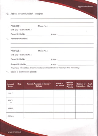 MBBS/MS/MD - Admissions application form download | PDF