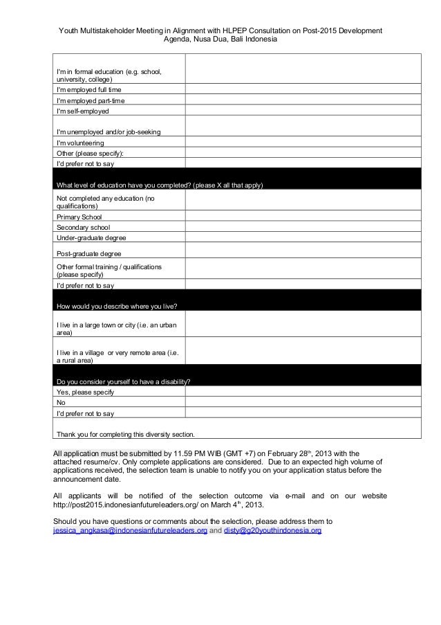 Application Form For Youth Multistakeholder Meeting On Post 2015