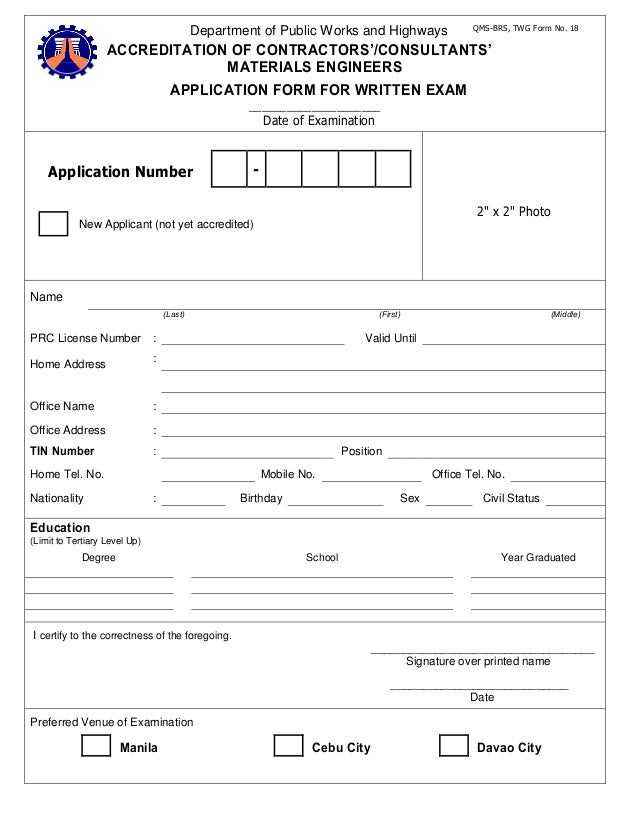 Application form for accreditation exam of contractors & consulta…