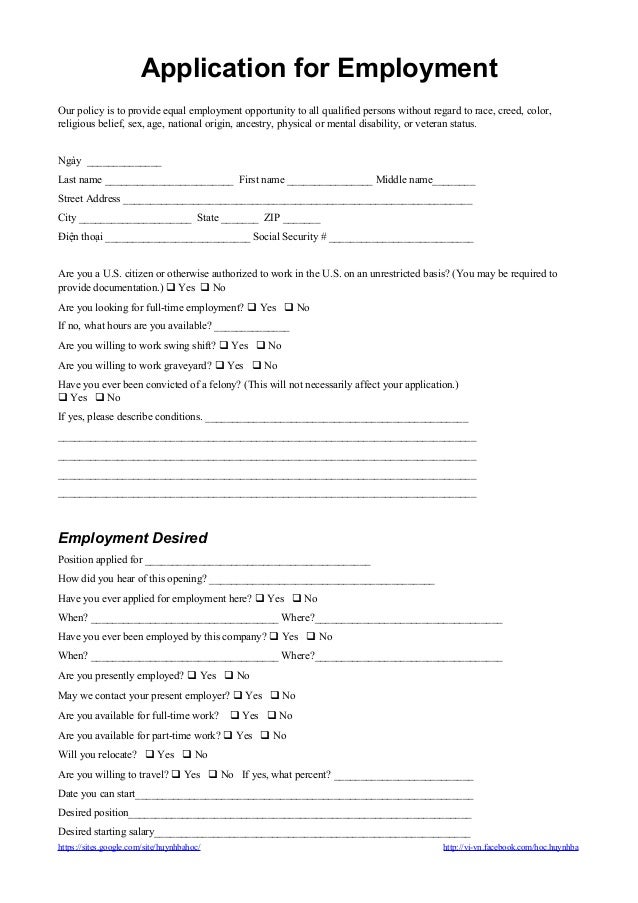 visa without employment work (ÄÆ¡n form anh) viá»c for xin Application employment tiáº¿ng