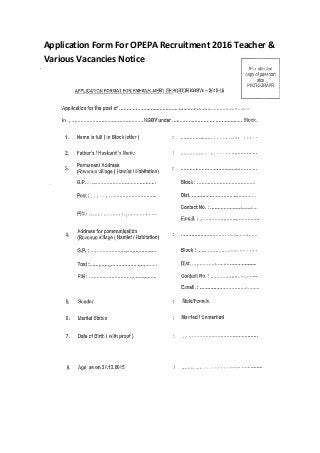 Application Form For OPEPA Recruitment 2016 Teacher &
Various Vacancies Notice
 