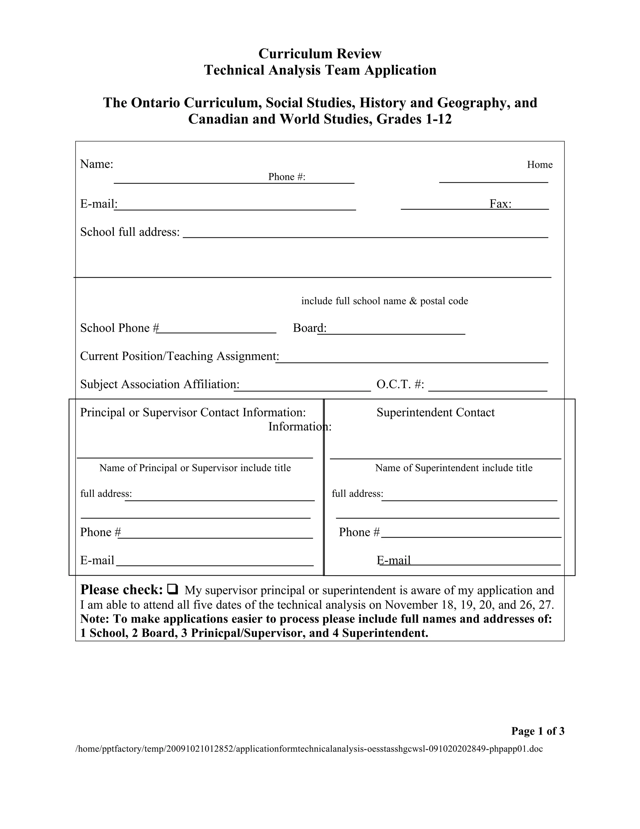 Application form technical analysis oessta sshgcwsl pdf