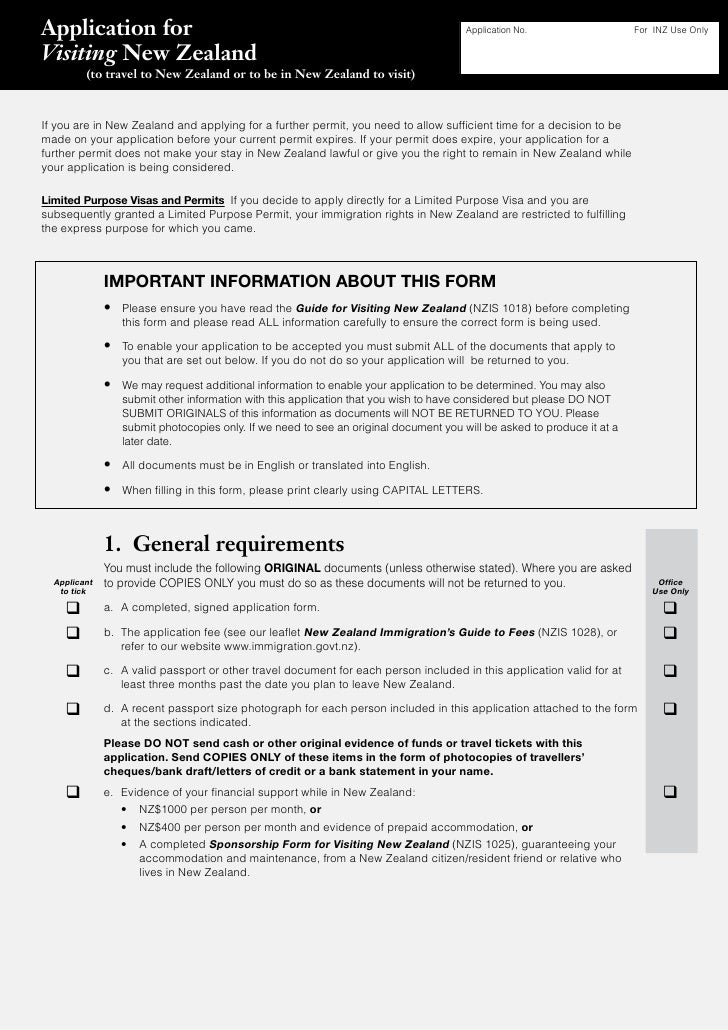 Application For Visiting New Zealand