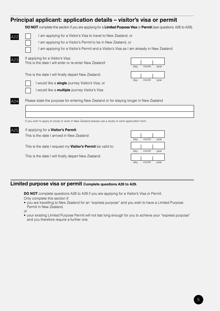 Application For Visiting New Zealand