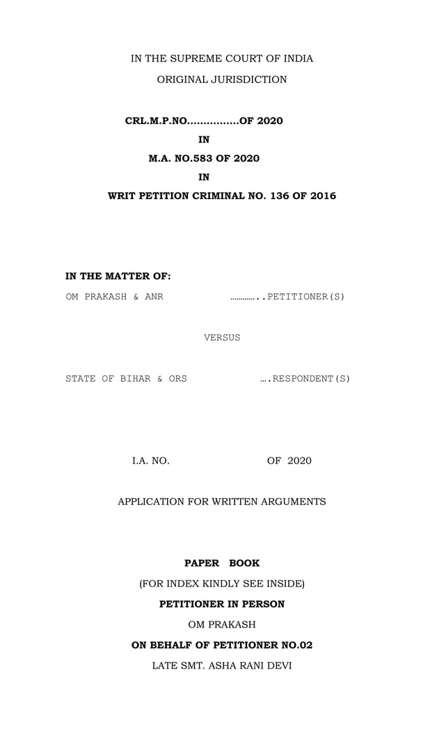 Application for Written Arguments dated 05 062020 before Supreme Court