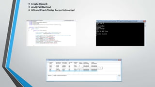  Create Record:
 And I Call Method
 GO and CheckTables Record is Inserted
 