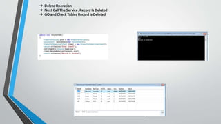  Delete Operation
 Next CallThe Service ,Record Is Deleted
 GO and CheckTables Record is Deleted
 