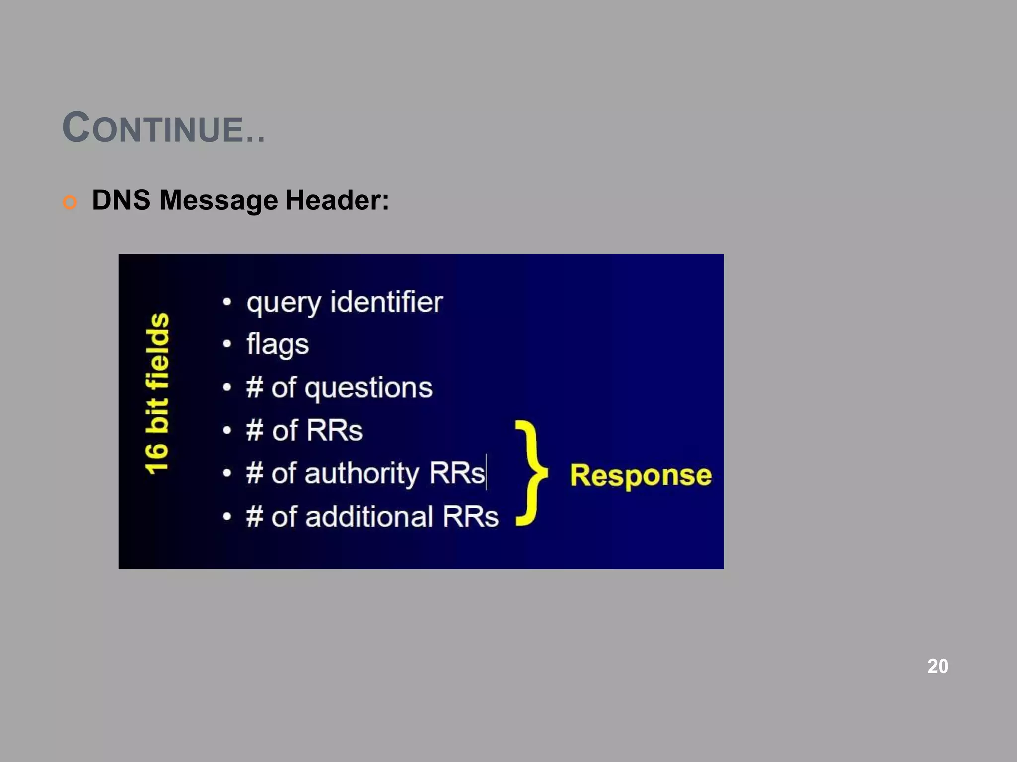CONTINUE..
 DNS Message Header:
20
 