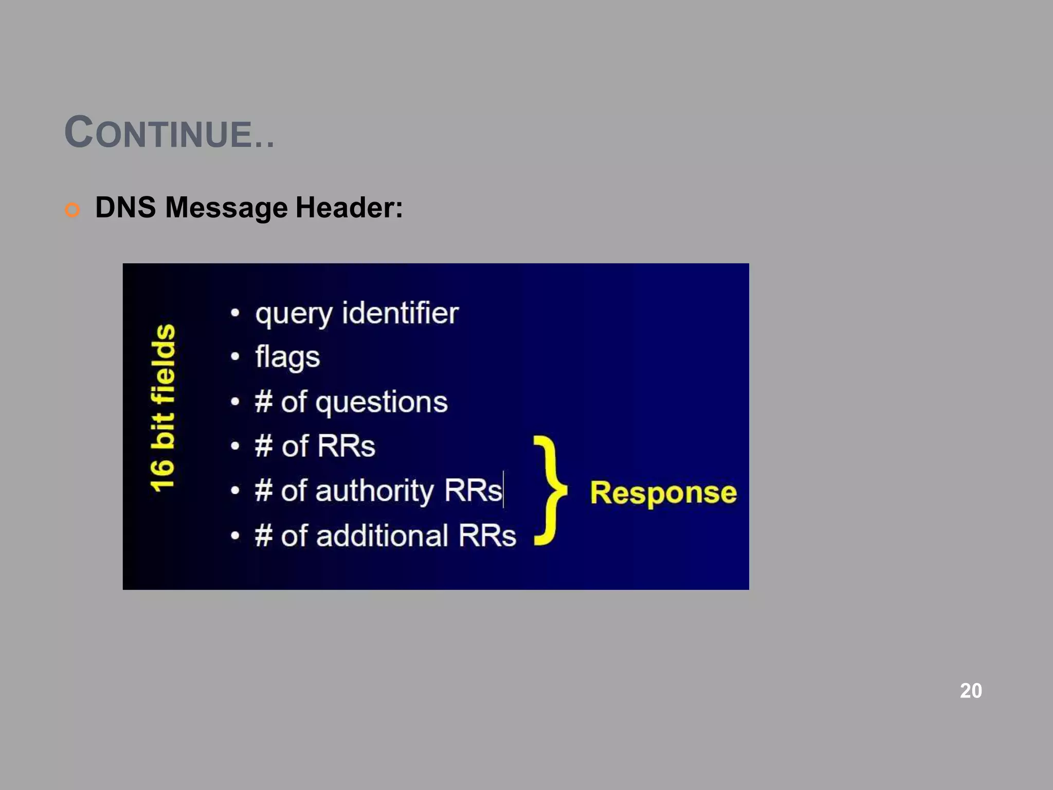 CONTINUE..
 DNS Message Header:
20
 