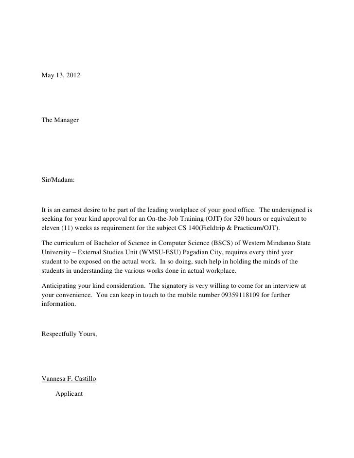 example of an hotel application letter