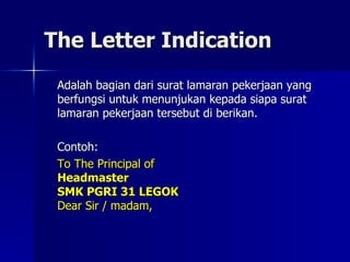 Indicative Letter Example Application letter | PPT