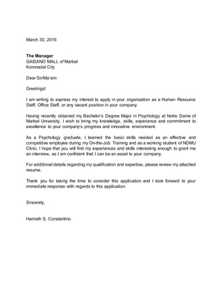 Application letter with resume harrieth