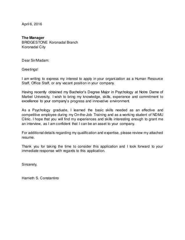 Application Letter With Resume Harrieth