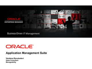 Business-Driven IT Management




Application Management Suite
Vandana Renukadevi
Sales Consultant
Manageability
 