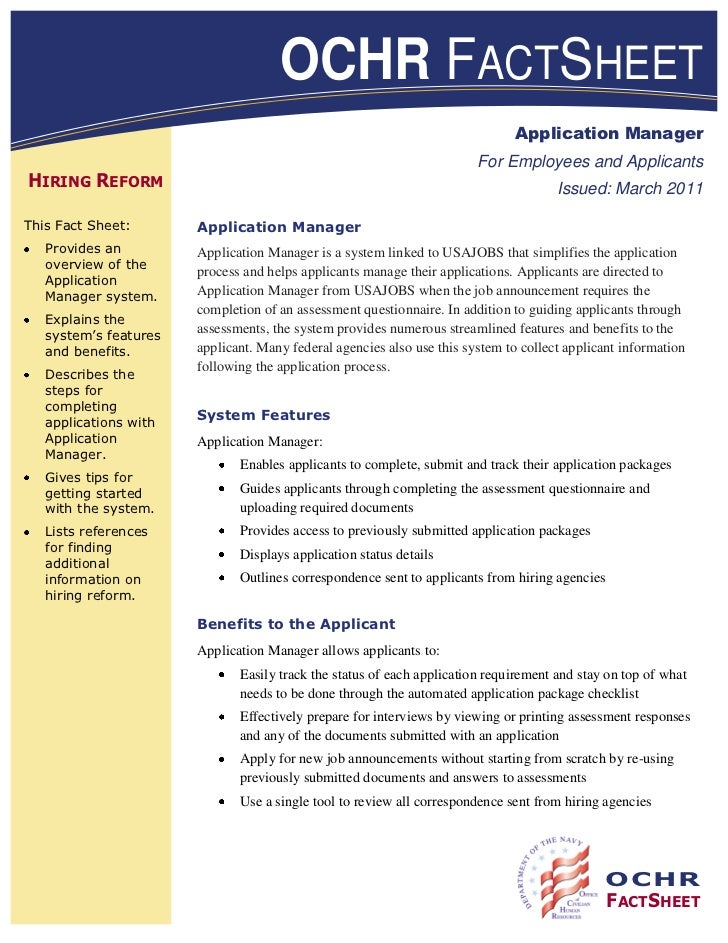 usa jobs application manager fact sheet job information sheet
