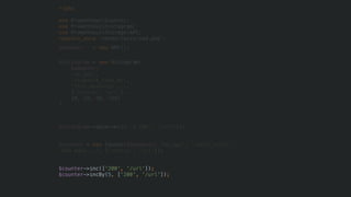 <?php
use PrometheusCounter;
use PrometheusHistogram;
use PrometheusStorageAPC; 
require_once 'vendor/autoload.php';
$adapter = new APC();
$histogram = new Histogram(
$adapter,
'my_app',
'response_time_ms',
'This measures ....',
['status', 'url'],
[0, 10, 50, 100]
);
$histogram->observe(15, ['200', '/url']);
$counter = new Counter($adapter, 'my_app', 'count_total',
'How many...', ['status', 'url']);
$counter->inc(['200', '/url']);
$counter->incBy(5, ['200', '/url']);
 