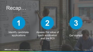 Recap…
1
Identify candidate
applications
Assess the value of
each application
and the ROI
Get started!
2 3
24Confidential │ ©2018 VMware, Inc.
 