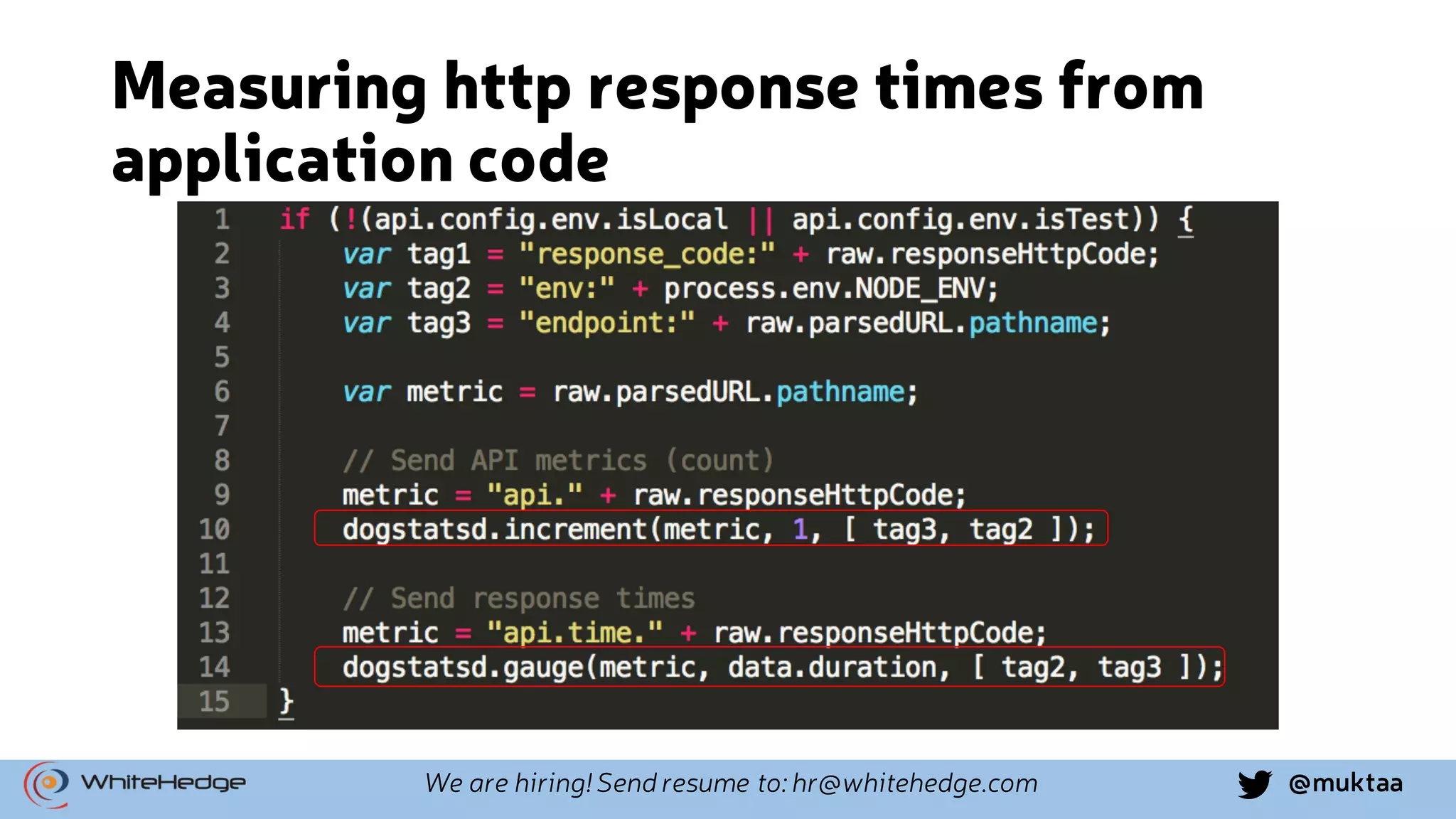 @muktaaWe are hiring! Send resume to: hr@whitehedge.com Measuring http response times from application code 