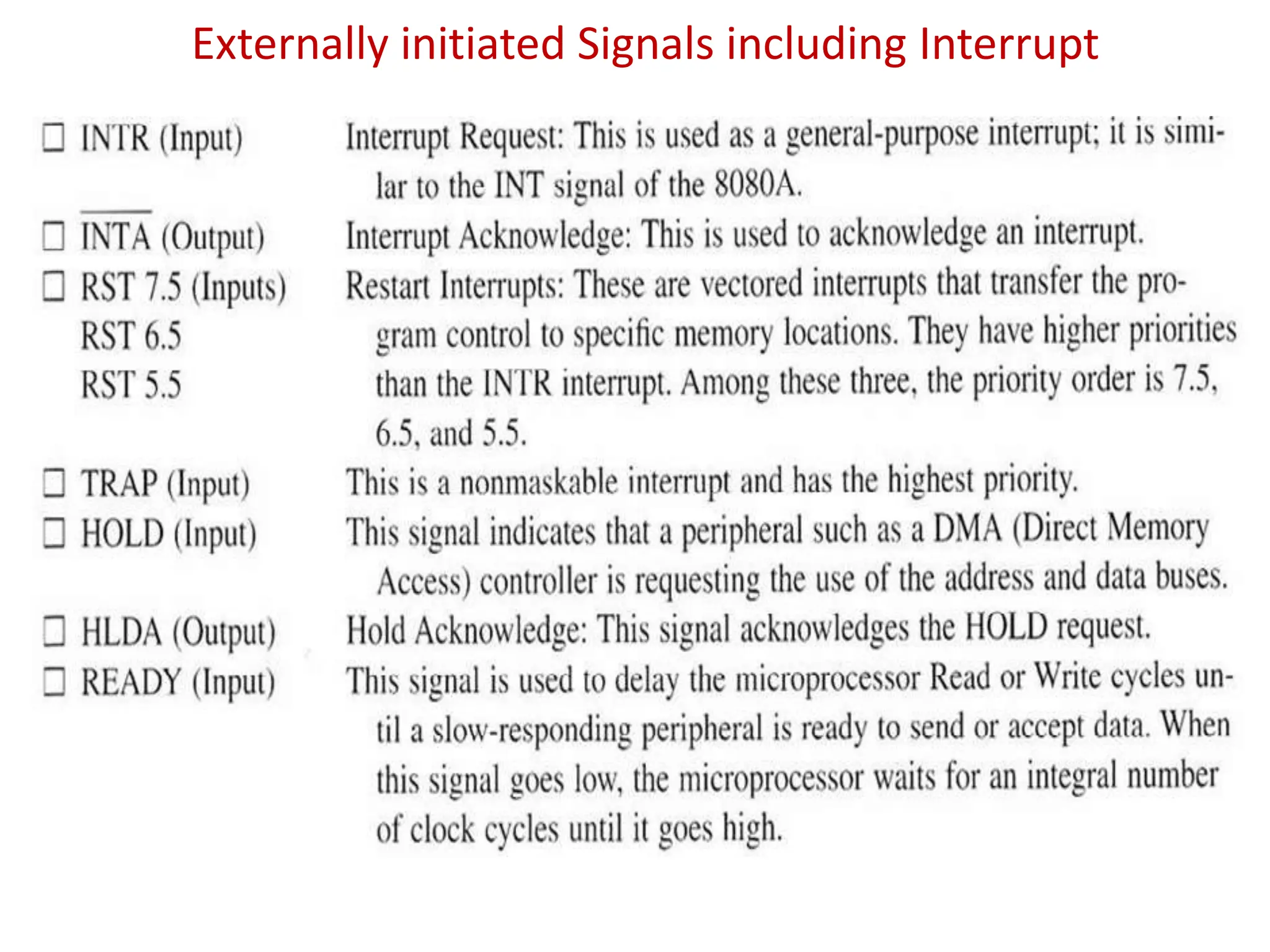 Externally initiated Signals including Interrupt
 