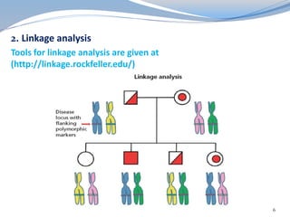 2. Linkage analysis 
Tools for linkage analysis are given at 
(http://linkage.rockfeller.edu/) 
6 
 