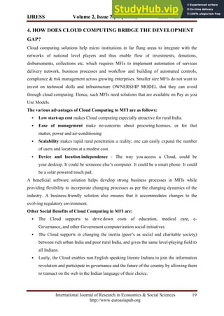 APPLICATION OF CLOUD COMPUTING IN MICROFINANCE | PDF