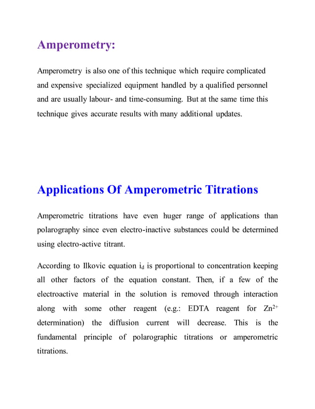 Application of complexometric, aquametric & amperometric titrations