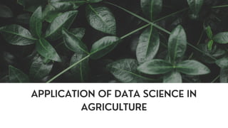 APPLICATION OF DATA SCIENCE IN
AGRICULTURE
 