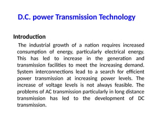 Increasing Power Comprehensive Overview of D.C. Power Transmission Technology and HVDC ...