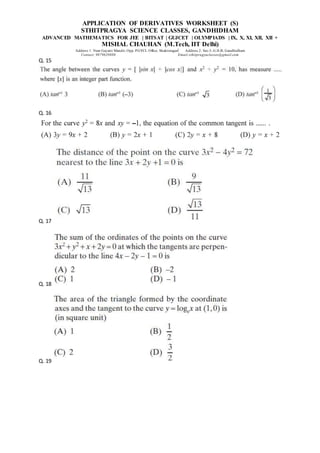 Application of derivatives worksheet (s) | DOCX