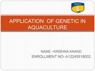 NAME –KRISHNA ANAND
ENROLLMENT NO- A12245518002
APPLICATION OF GENETIC IN
AQUACULTURE
 