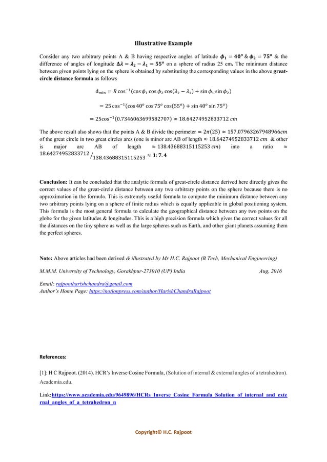 derivation-of-great-circle-distance-formula-using-of-hcr-s-inverse
