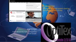 TUKATECH
Patternmaking CAD system cited by
many users in user survey.
OPTITEX
Considered the main competitor
from Israel.
 