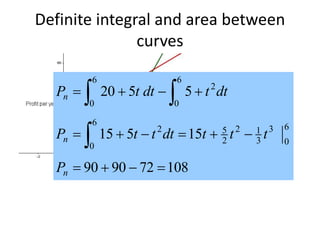 Definite integral and area between
curves
108729090
15515
5520
6
0
3
3
12
2
52
6
0
2
6
0
6
0





n
n
n
P
tttdtttP
dttdttP
 